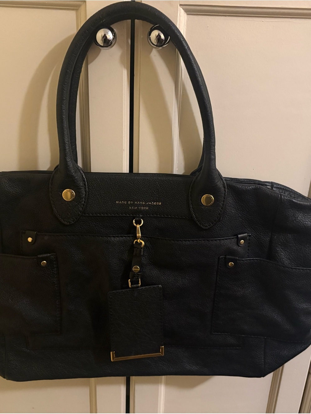 Marc Jacobs Black Leather Tote with Gold Hardware